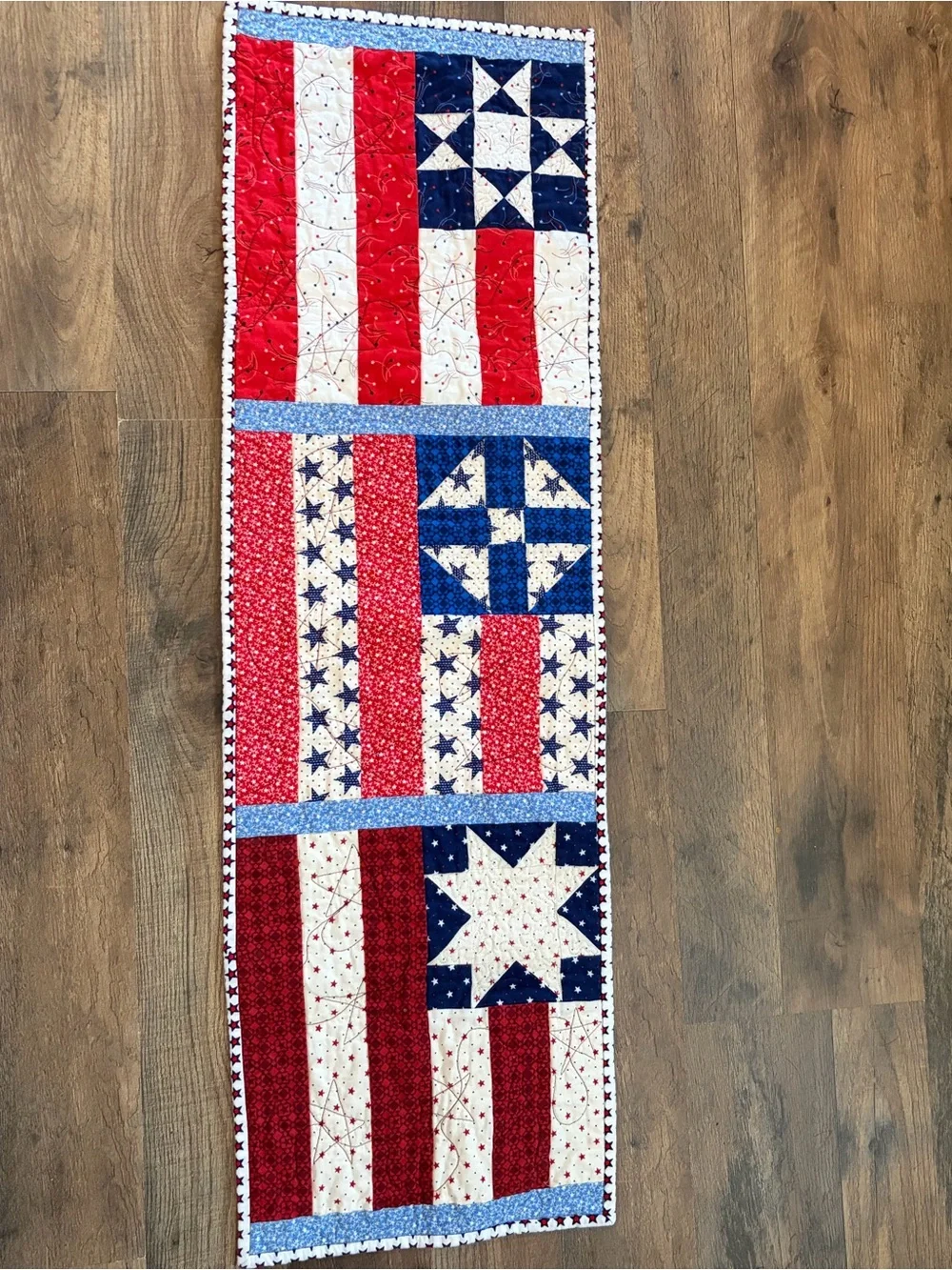Patriotic Mickey Mouse Quilted Table Runner  - Red, White & Blue